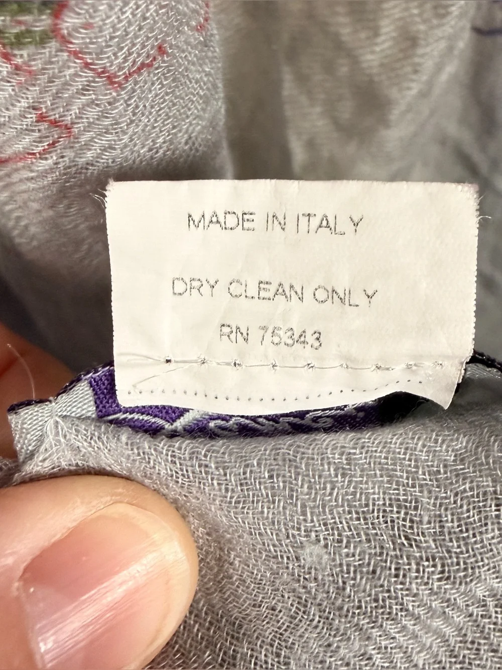 LANCIONI Gray Floral Lightweight Scarf Wrap Made in Italy Cottagecore